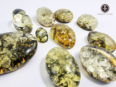 "Earth Stone" Green Amber Free Shape Cabochons