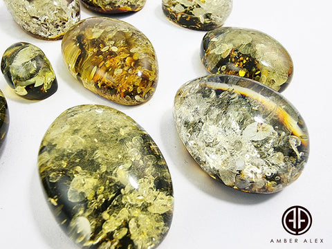 "Earth Stone" Green Amber Free Shape Cabochons