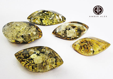 "Earth Stone" Green Amber  Marquise Shape Cabochons