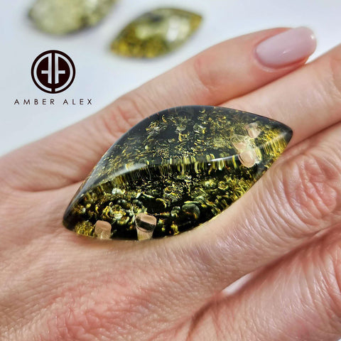 "Earth Stone" Green Amber  Marquise Shape Cabochons