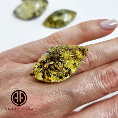 "Earth Stone" Green Amber  Marquise Shape Cabochons