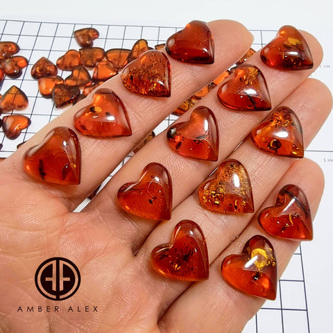 Cognac Amber Calibrated Heart Shape Cabochons