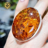Cognac Amber Free Shape Adjustable Ring Sterling Silver