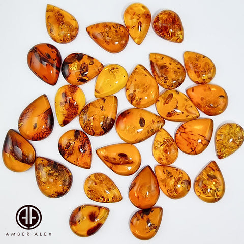 Cognac Amber Drop Shape Cabochons