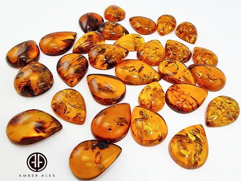 Cognac Amber Drop Shape Cabochons