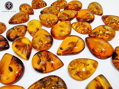 Cognac Amber Drop Shape Cabochons