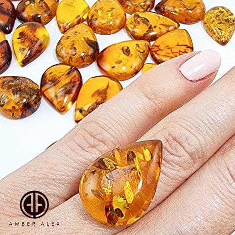 Cognac Amber Drop Shape Cabochons