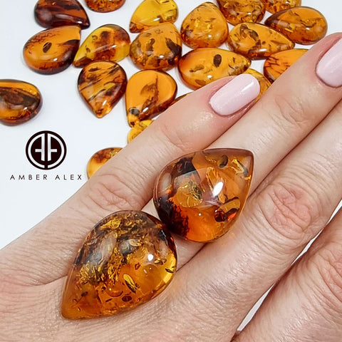 Cognac Amber Drop Shape Cabochons