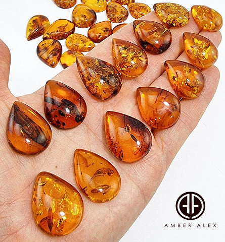 Cognac Amber Drop Shape Cabochons