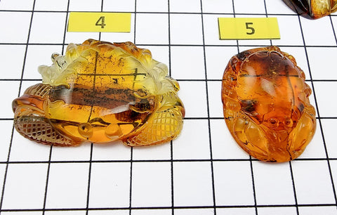 Fossil Amber Carved Crabs Cabochon