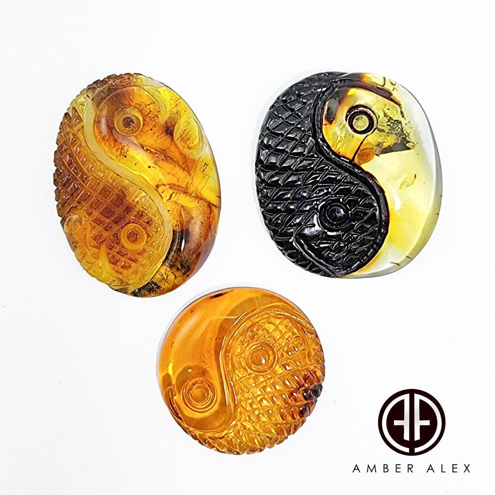 Cognac & Fossil Amber Carved Fish Cabochon