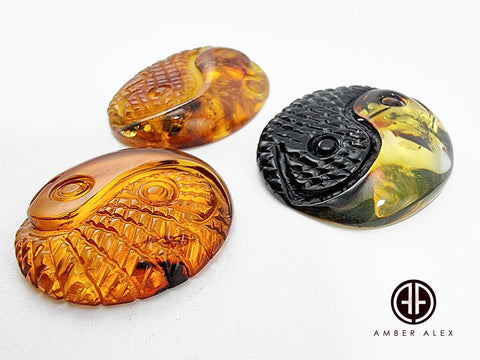 Cognac & Fossil Amber Carved Fish Cabochon