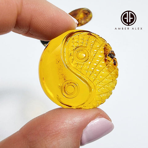 Cognac & Fossil Amber Carved Fish Cabochon