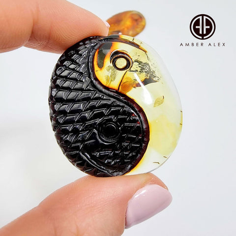 Cognac & Fossil Amber Carved Fish Cabochon