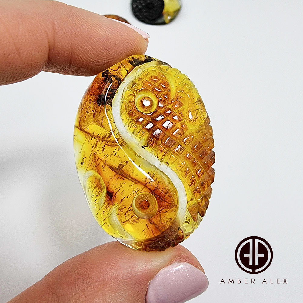 Cognac & Fossil Amber Carved Fish Cabochon