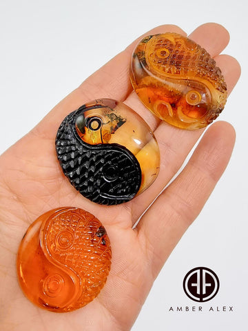 Cognac & Fossil Amber Carved Fish Cabochon