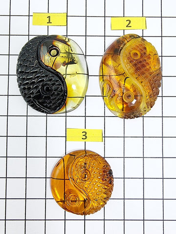 Cognac & Fossil Amber Carved Fish Cabochon