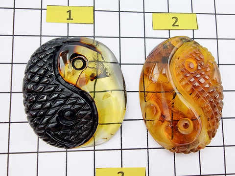 Cognac & Fossil Amber Carved Fish Cabochon