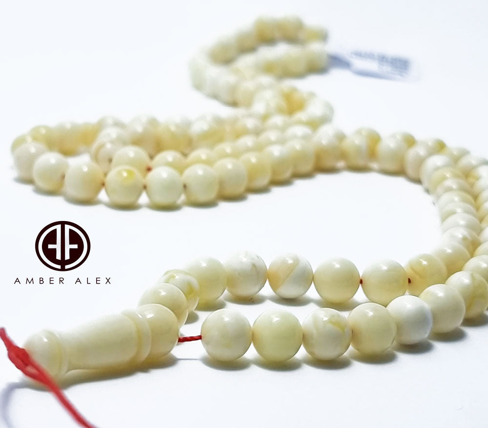 White With Yellow Amber Round Shape 7.5 mm Islamic Rosary Beads