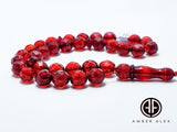 Red Amber Faceted Round Shape Beads 9 mm Islamic Prayer Beads