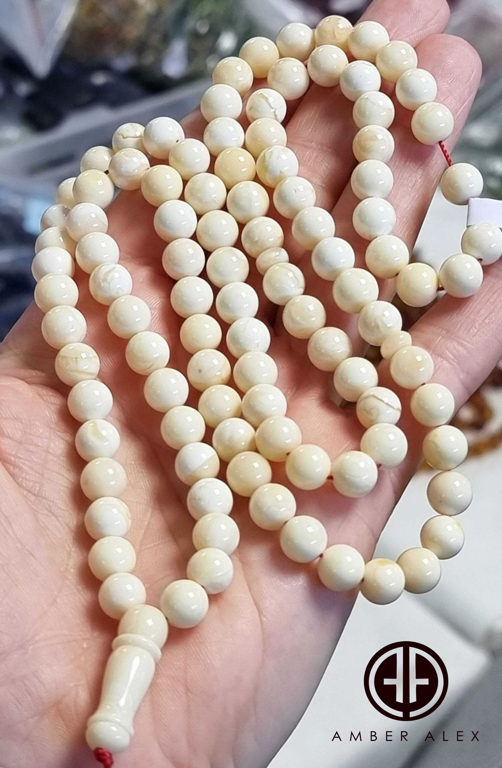 White With Yellow Amber Round Shape 7.5 mm Islamic Rosary Beads