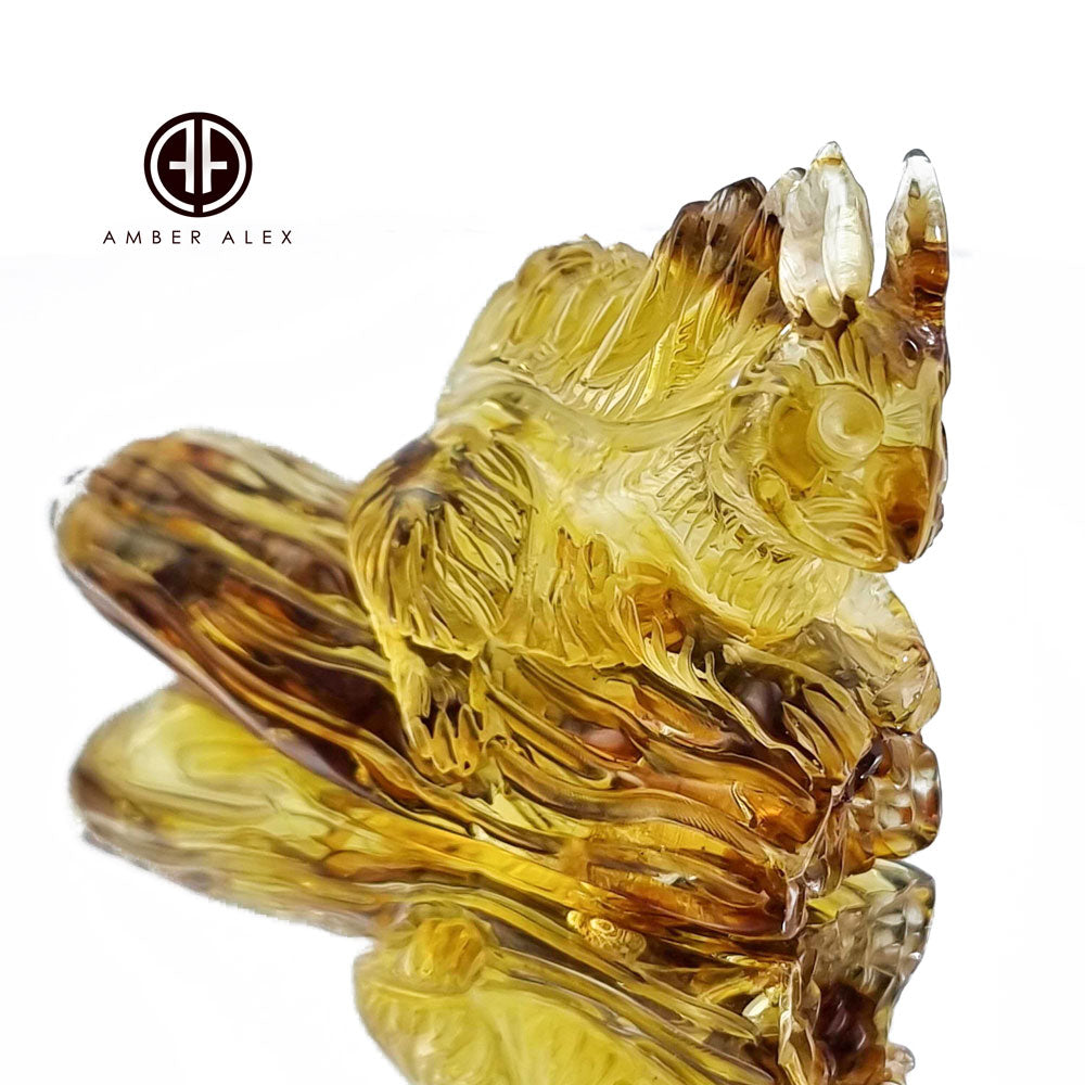 Fossil Amber Carved Squirrel Figurine