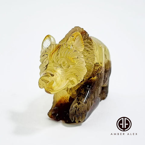 Fossil Amber Carved Bear Figurine