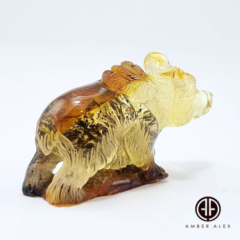 Fossil Amber Carved Bear Figurine