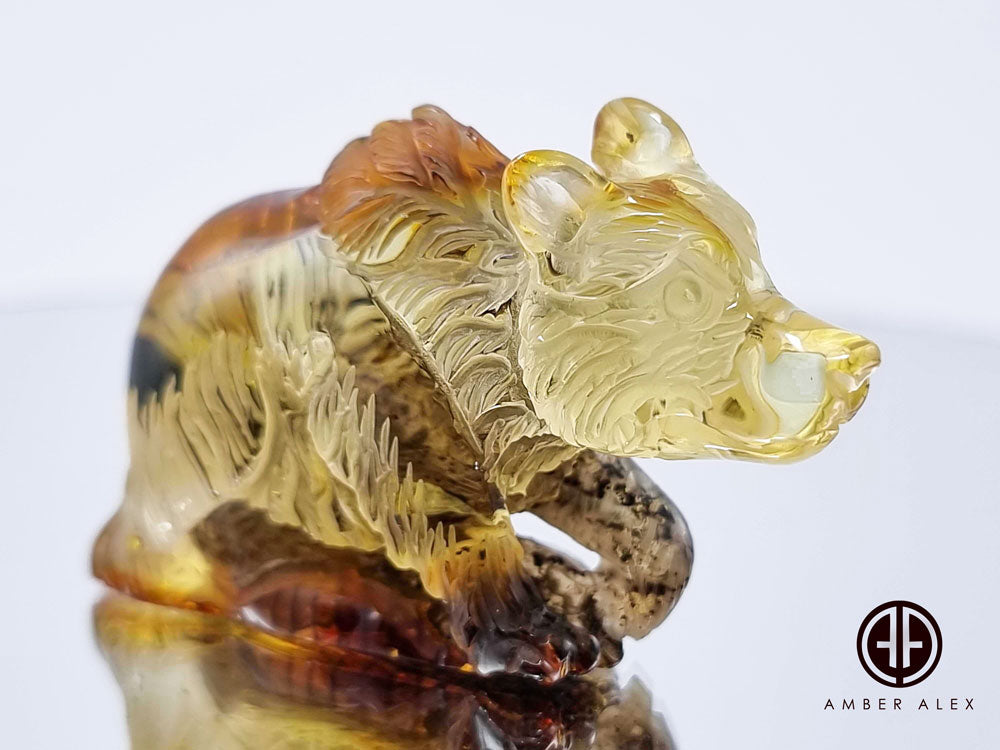 Fossil Amber Carved Bear Figurine