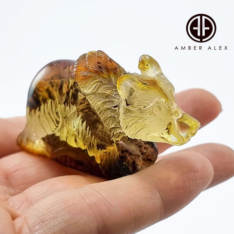 Fossil Amber Carved Bear Figurine