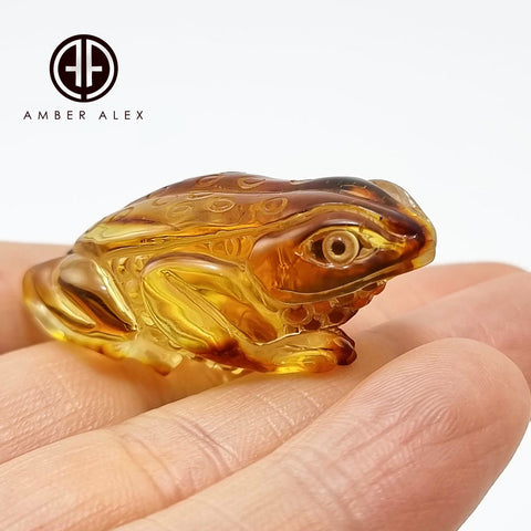 Cognac Amber Carved Frogs Figurines