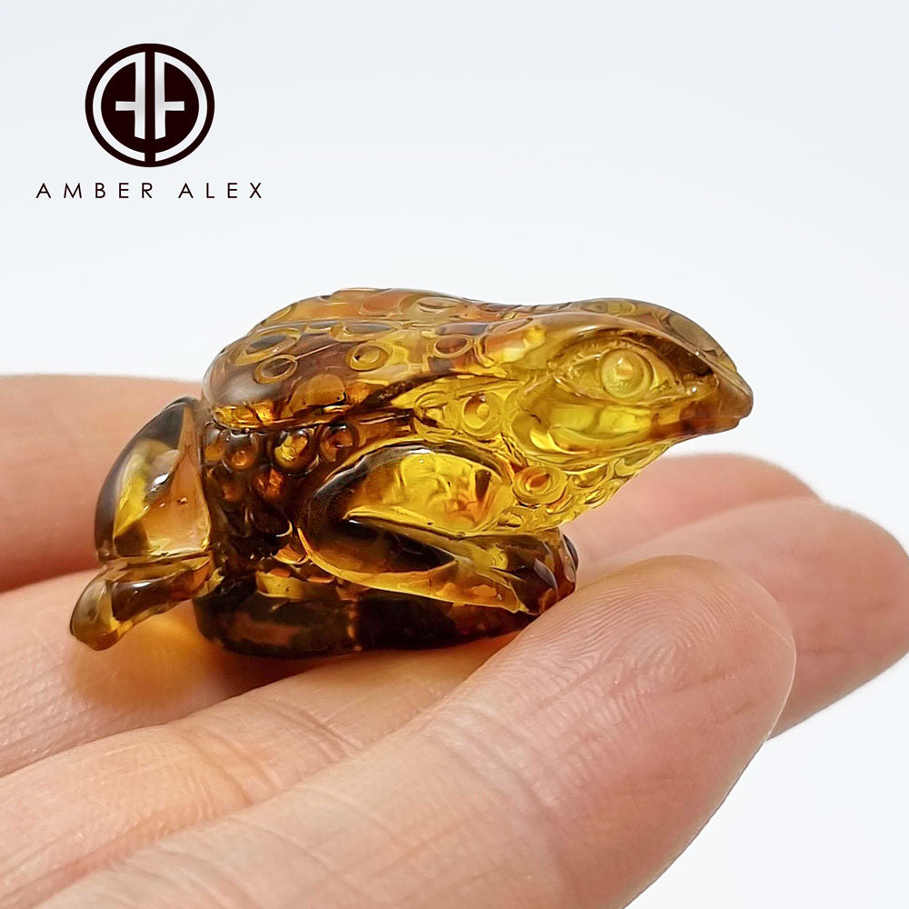 Cognac Amber Carved Frogs Figurines