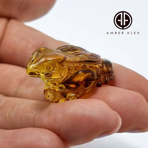 Cognac Amber Carved Frogs Figurines