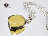 Earth Stone Amber Square Pendant & Chain Necklace Sterling Silver
