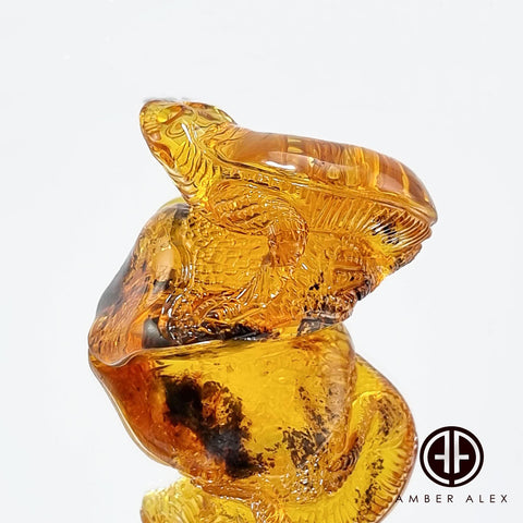 Cognac Amber Carved Lizard Figurine