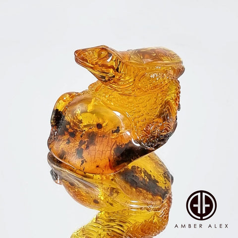 Cognac Amber Carved Lizard Figurine