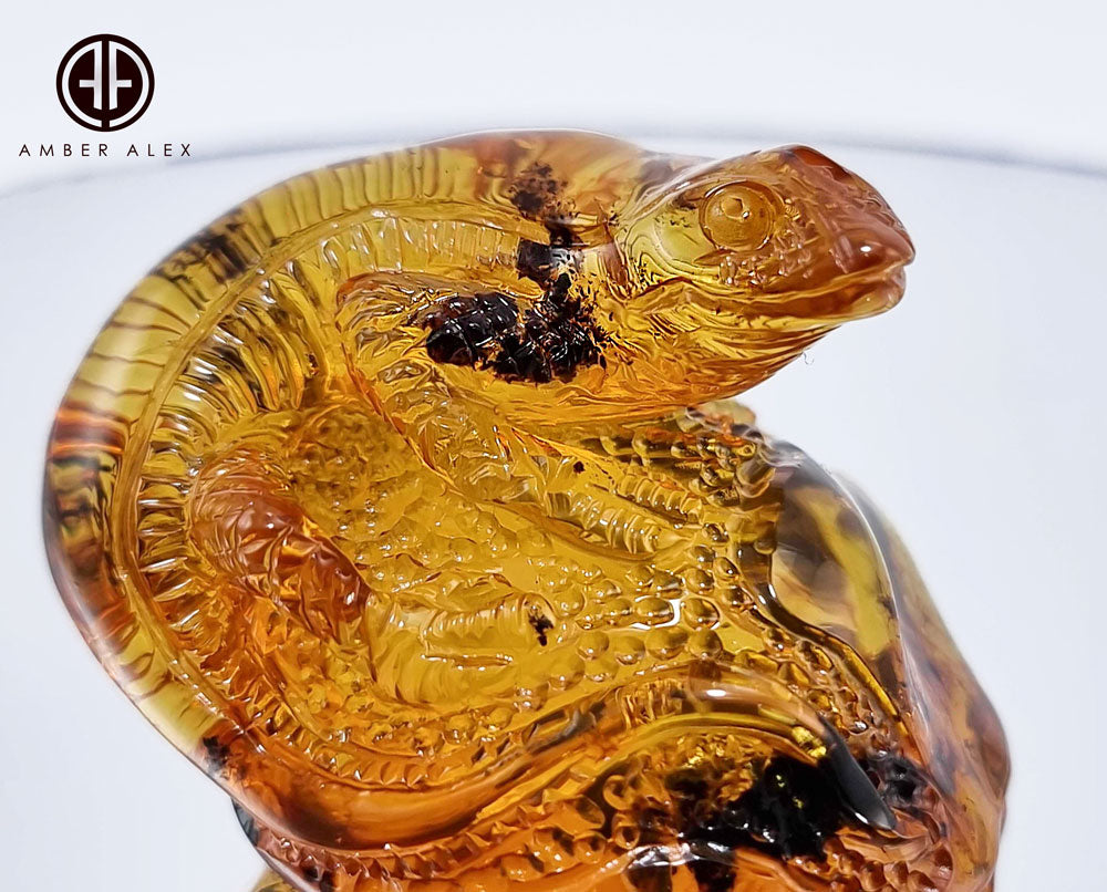Cognac Amber Carved Lizard Figurine