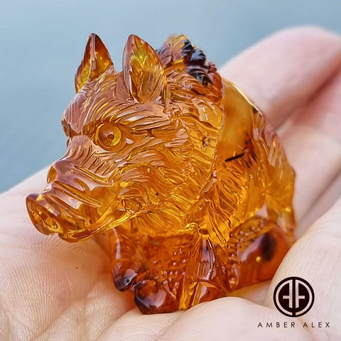 Cognac Amber Carved Boar Figurine