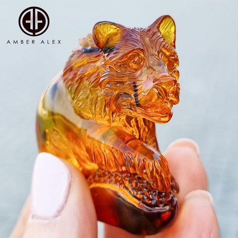 Cognac Amber Carved Bear Figurine