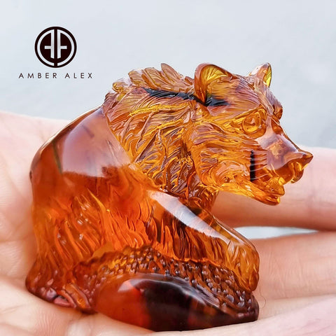 Cognac Amber Carved Bear Figurine