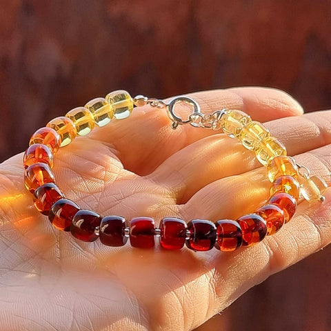 Gradient Color Amber Tablets Beads Bracelet Sterling Silver