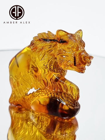 Cognac Amber Carved Bear Figurine