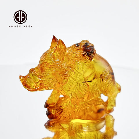 Cognac Amber Carved Boar Figurine