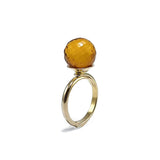 Cognac Amber Faceted Round Bead Adjustable Ring 14K Gold Plated