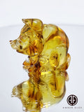 Natural Amber Carved Pig Figurine With Insects