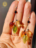 Night Magic Multi-Color Amber Leaves Dangle Earrings Sterling Silver
