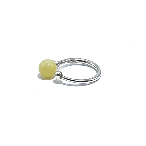 Milky Amber Round Bead Adjustable Ring Sterling Silver