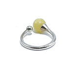 Milky Amber Round Bead Adjustable Ring Sterling Silver
