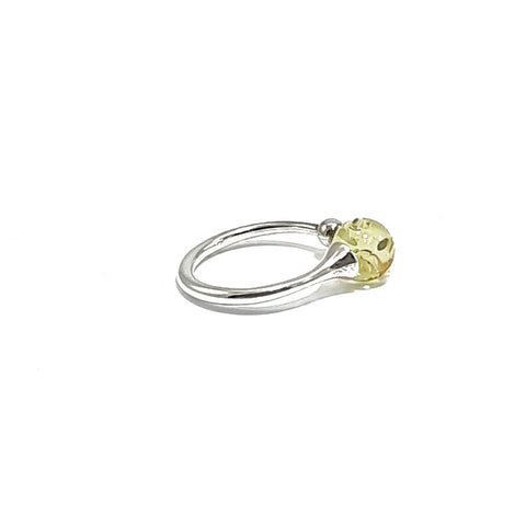 Lemon Amber Round Bead Adjustable Ring Sterling Silver