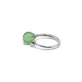 Green Amber Round Bead Adjustable Ring Sterling Silver